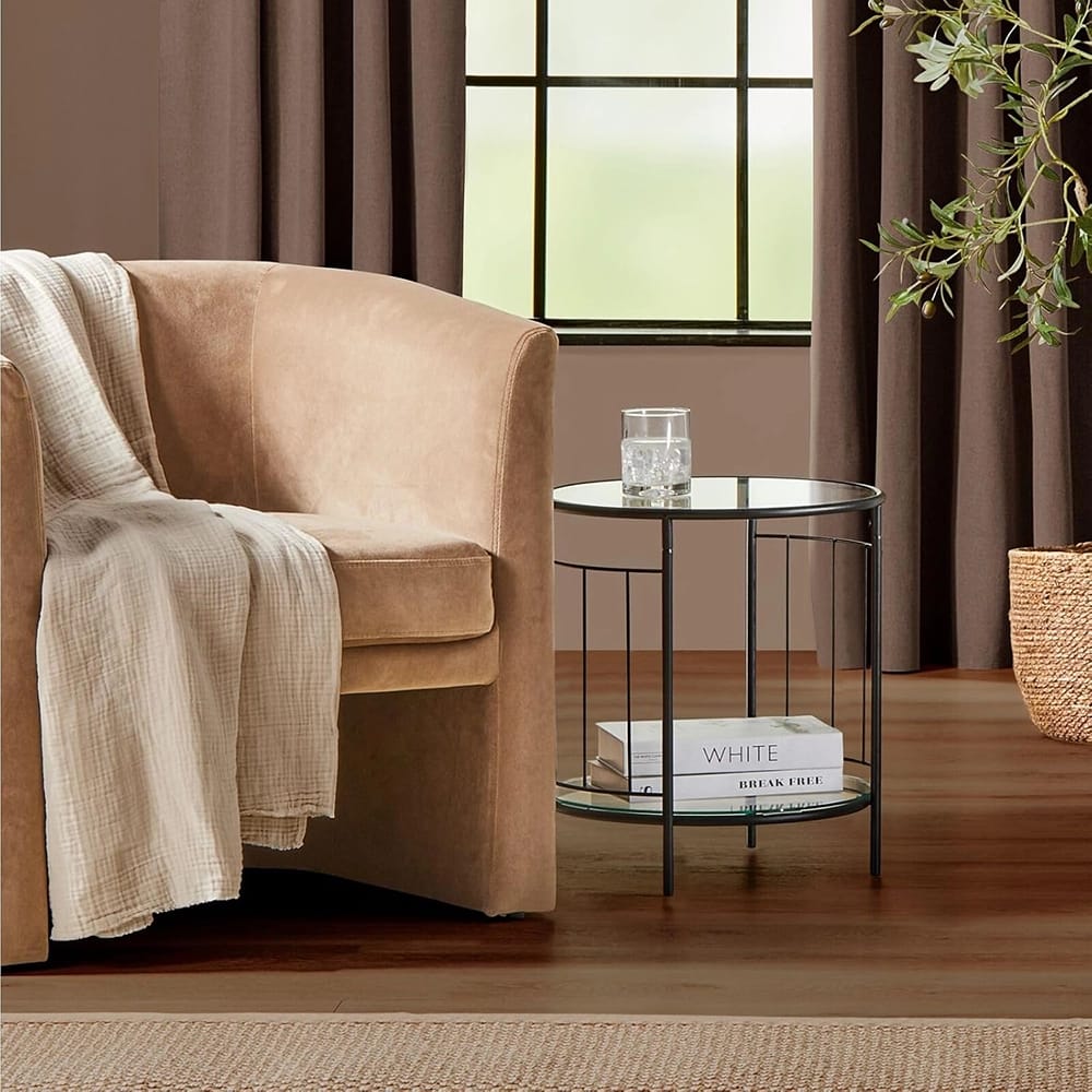 mDesign Glass Top Side Table, Black