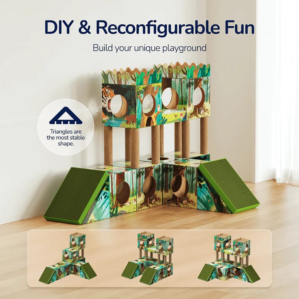 PalNests Large 3-in-1 Modular Cardboard Cat Tree & Scratcher House, Jungle