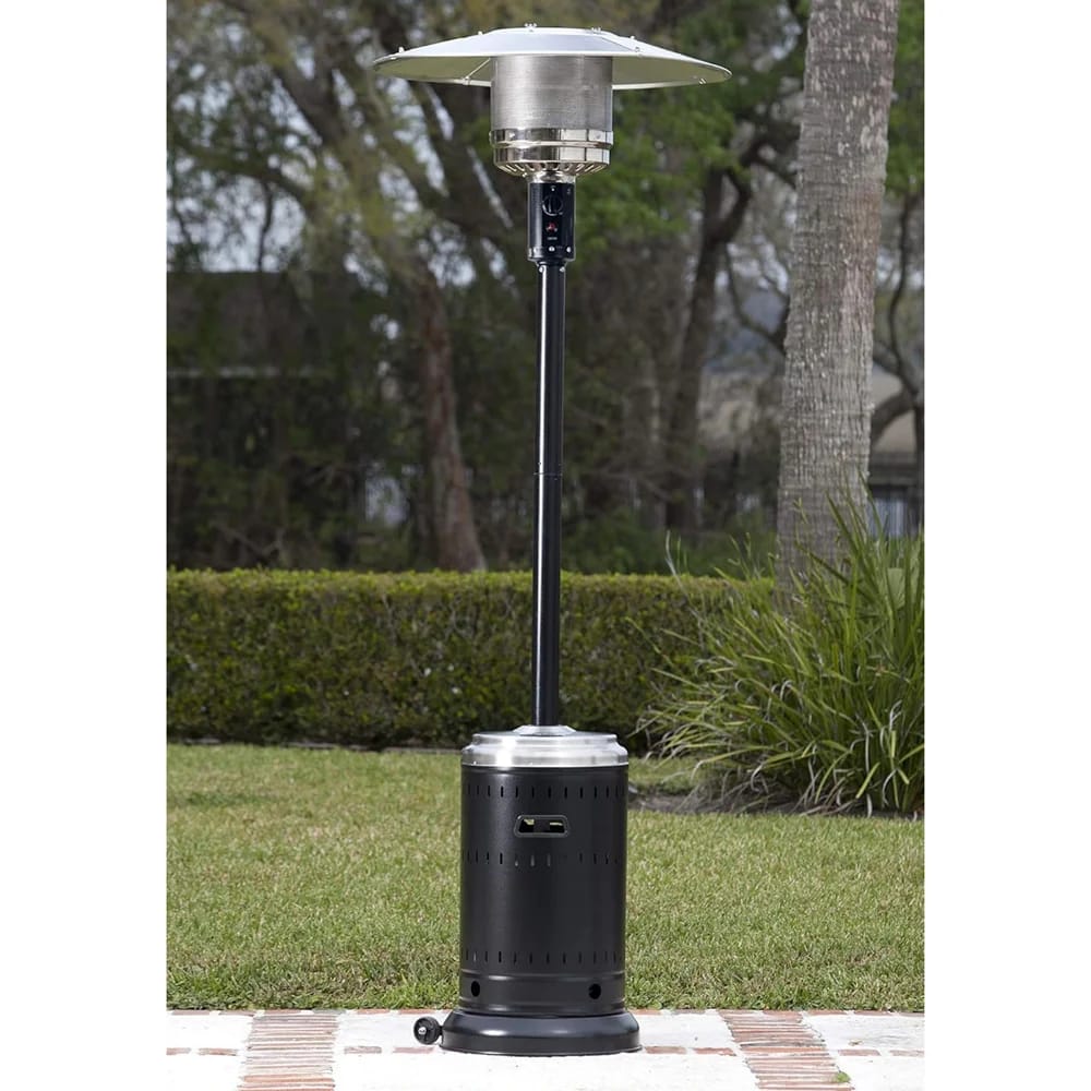 46,000 BTU Outdoor Propane Patio Heater with Wheels, Stainless Steel and Hammered Black