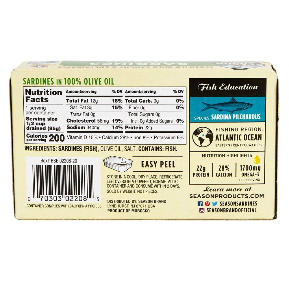 Season Brand Sardines in Olive Oil, 4.375 oz