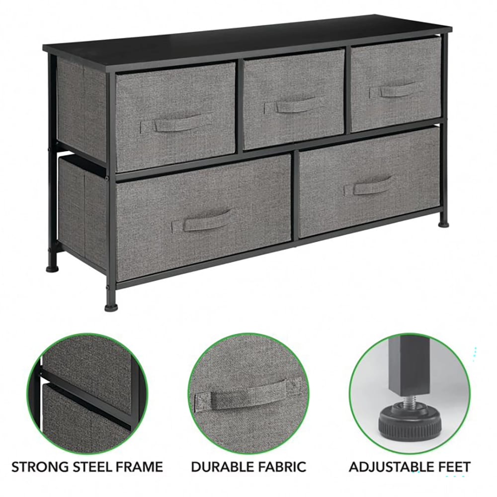 mDesign 5-Drawer Fabric Dresser, Dark Gray