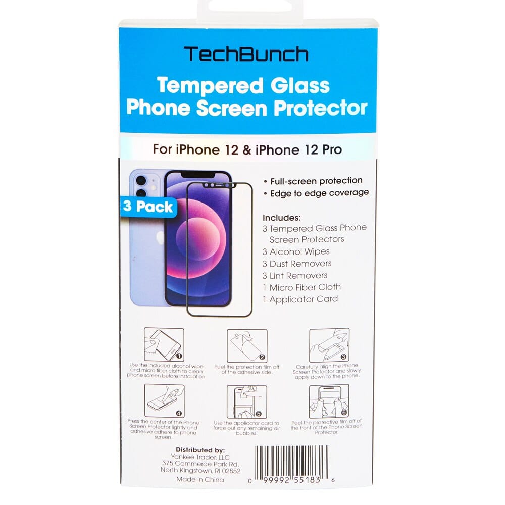 TechBunch Tempered Glass iPhone 12 and iPhone 12 Pro Screen Protectors, 3 Count