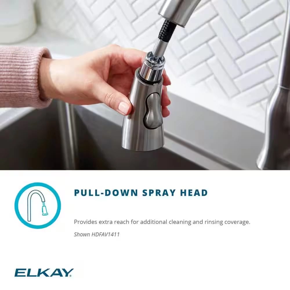Elkay Single-Handle Pull-Down Sprayer Kitchen Faucet, Satin Lustrous Steel