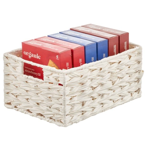 mDesign Woven Kitchen Pantry Storage Basket, White, 3 Pack