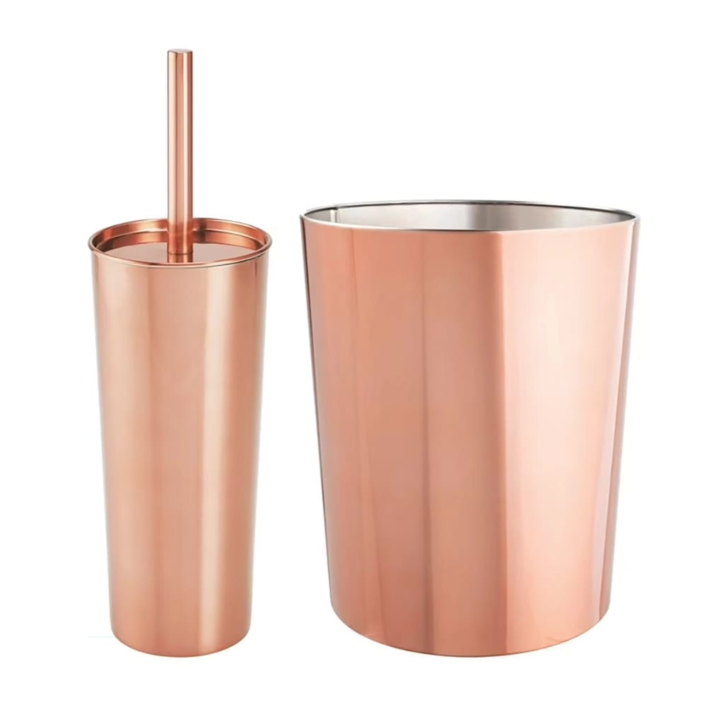 mDesign Plastic Bowl Brush and Trash Can, Rose Gold
