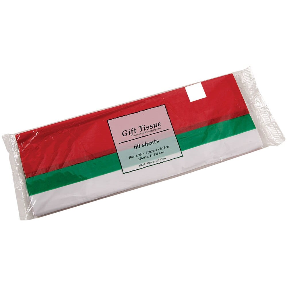 Red, Green and White Gift Tissue Paper, 60 Sheets