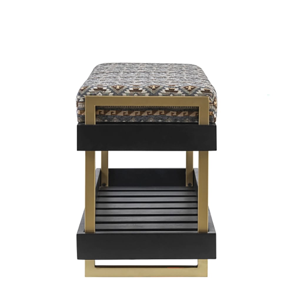 Albany Living Upholstered Bench with Wooden Shoe Rack, Gray/Gold