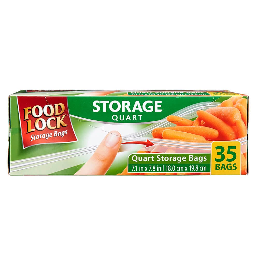 Food Lock Zip Close Quart Storage Bags, 35 Count