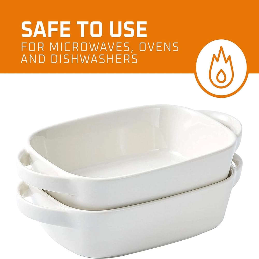 Bruntmor 10.5" x 5" Ceramic Baking Dish, White, Set of 2