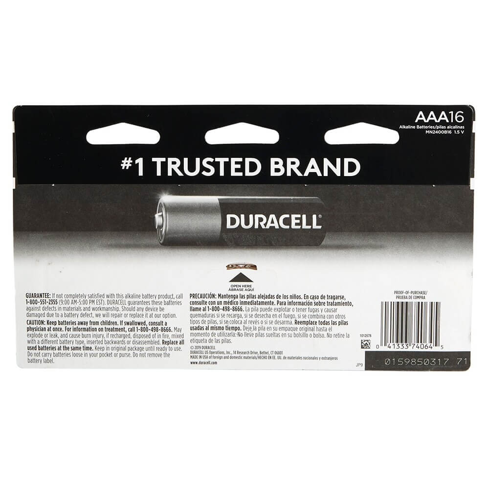 Duracell Alkaline AAA Batteries, 16-Pack