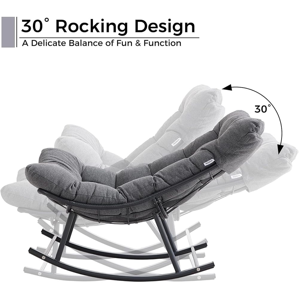 IRONCK Indoor/Outdoor Rocking Chair with Cushion, Black/Gray