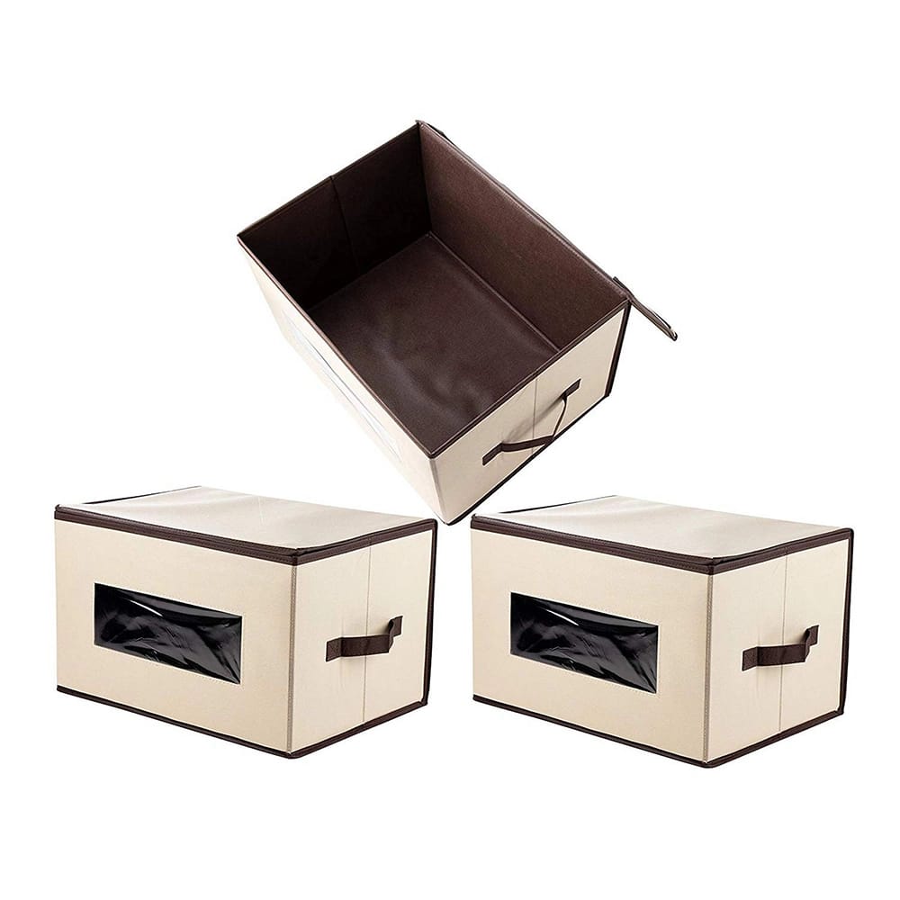 Juvale Large Collapsible Fabric Storage Bins, Beige, 3 Pack