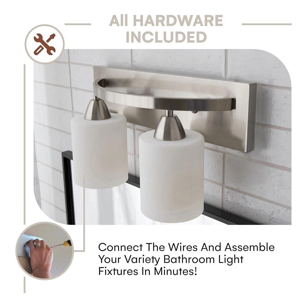 Bathroom 2-Light Fixture, Brushed Nickel
