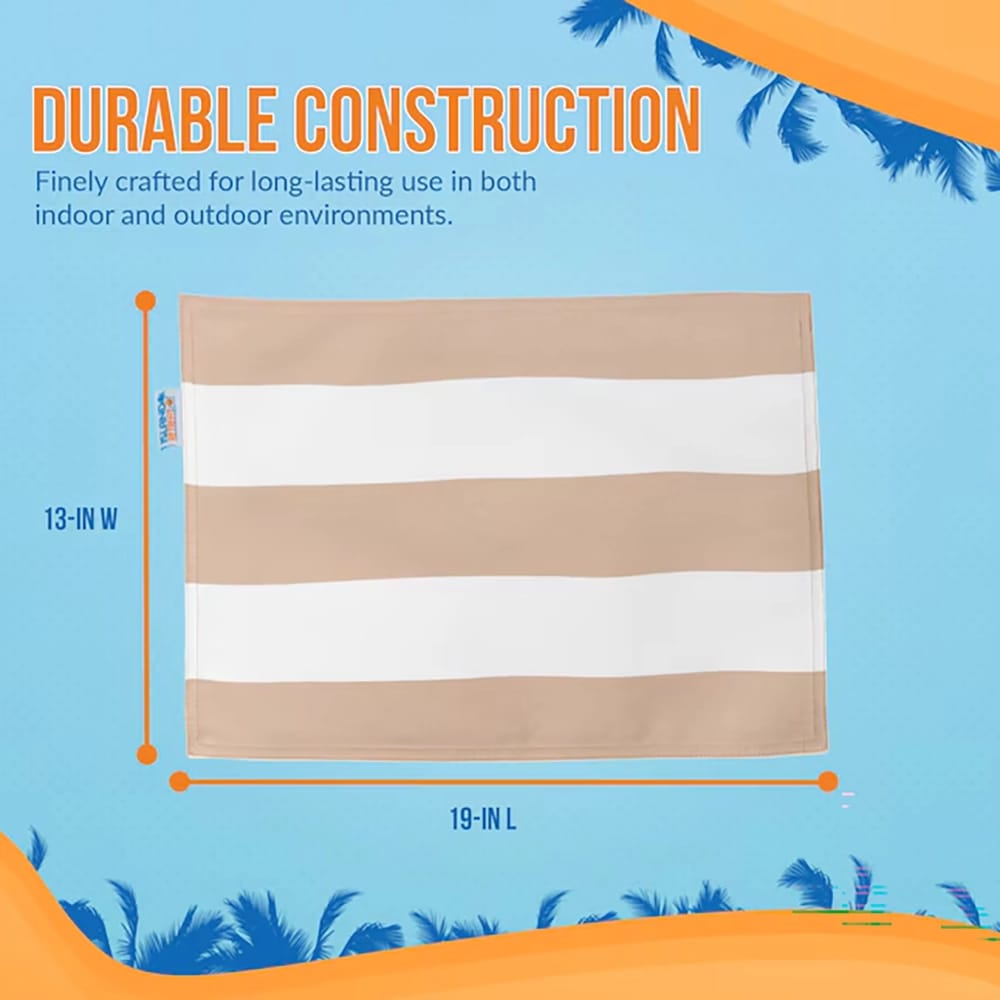 Island Retreat Striped Polyester Rectangle Placemats, Beige/White, 6 Pack