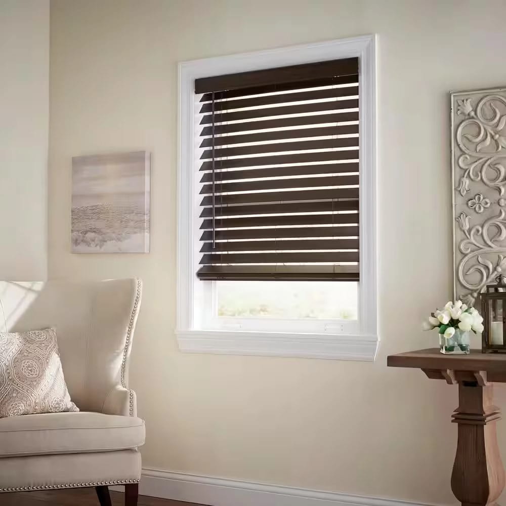 Cordless Premium Faux Wood Blinds with 2.5" Slats, Espresso, 35" x 48"