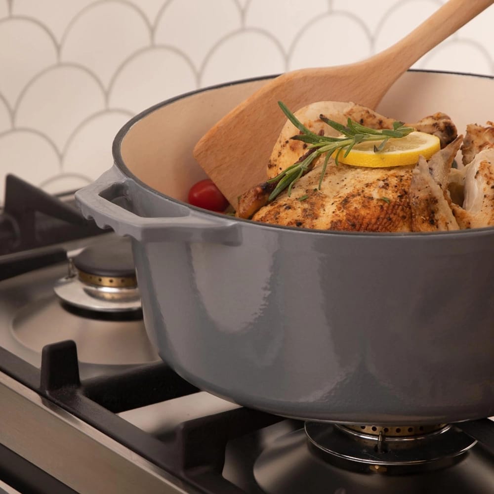 Bruntmor 7 Quart 2-in-1 Enamel Cast Iron Dutch Oven With Handles, Gray