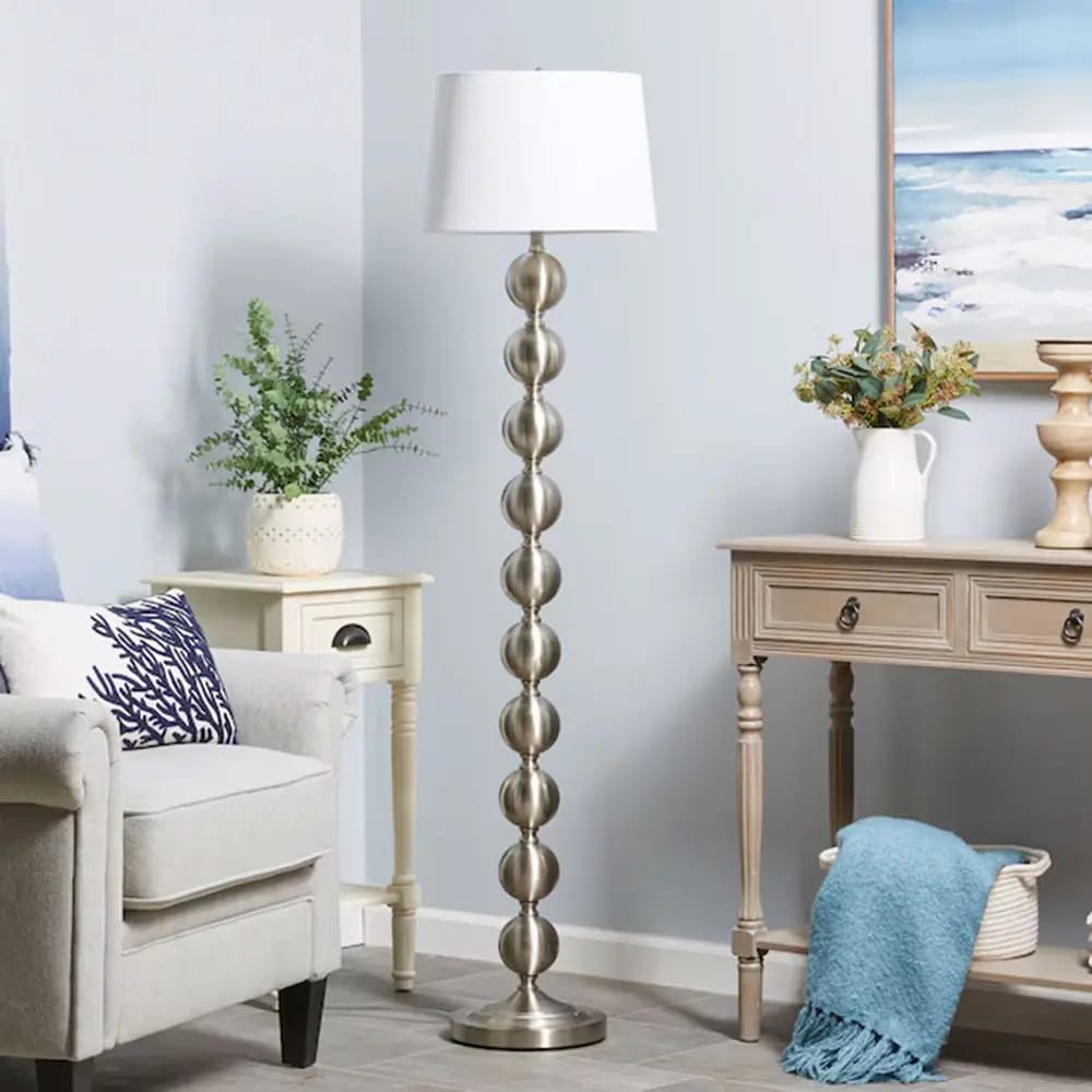 Allen + Roth Hatton Shaded Floor Lamp, Brushed Nickel