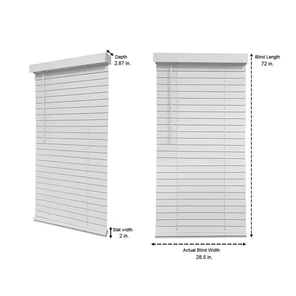 Cordless Faux Wood Blinds with 2" Slats, White, 29" x 72"