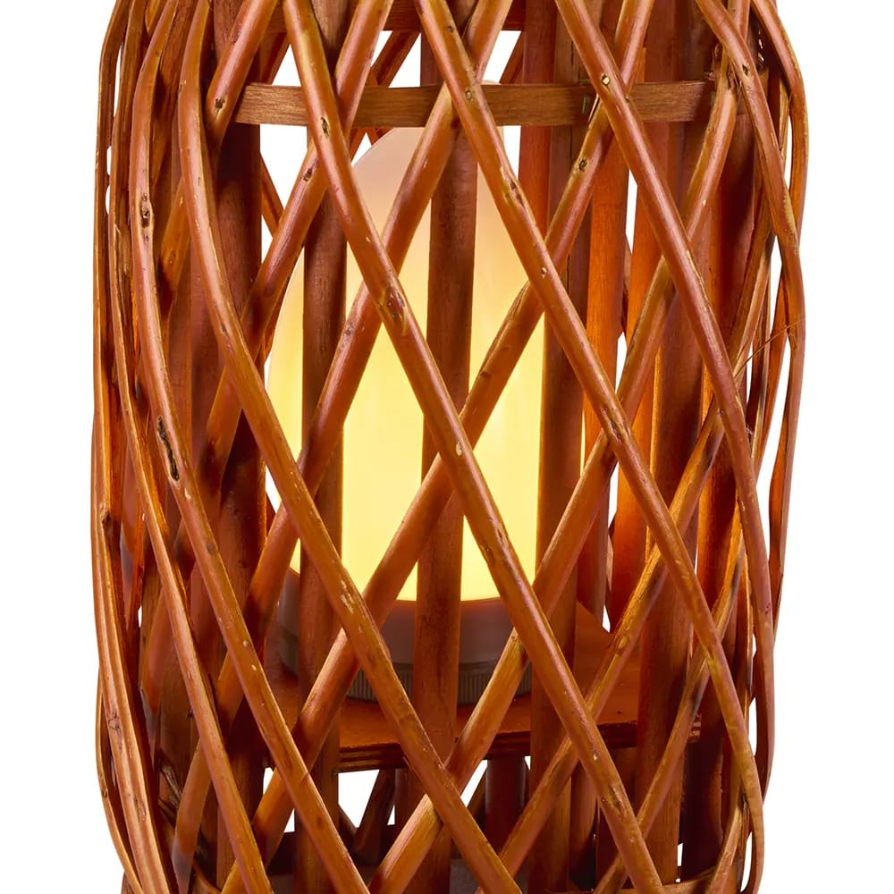 Barbara King Square Wicker Lantern With Remote, Brick, 12"