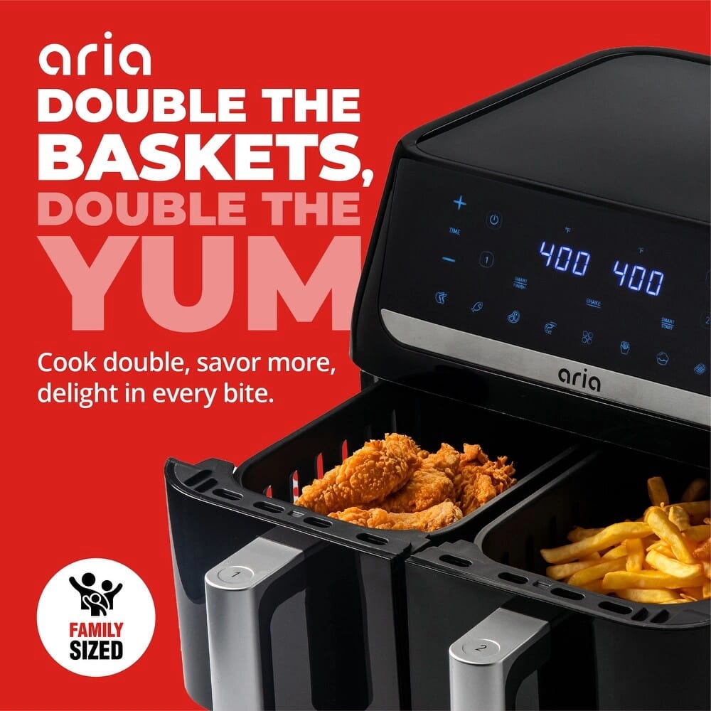 Aria 10 Quart Dual Basket Air Fryer, Black