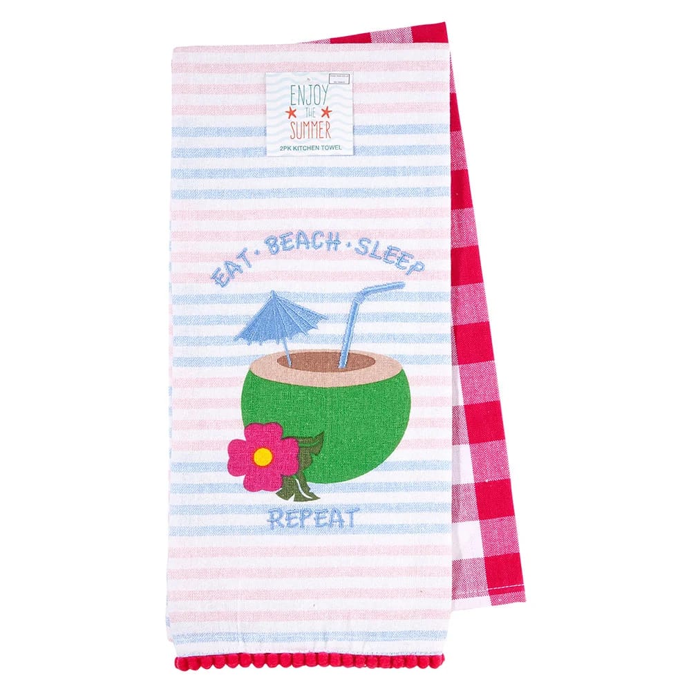 Summer Embellished Cotton Kitchen Towel Set, 2 Piece