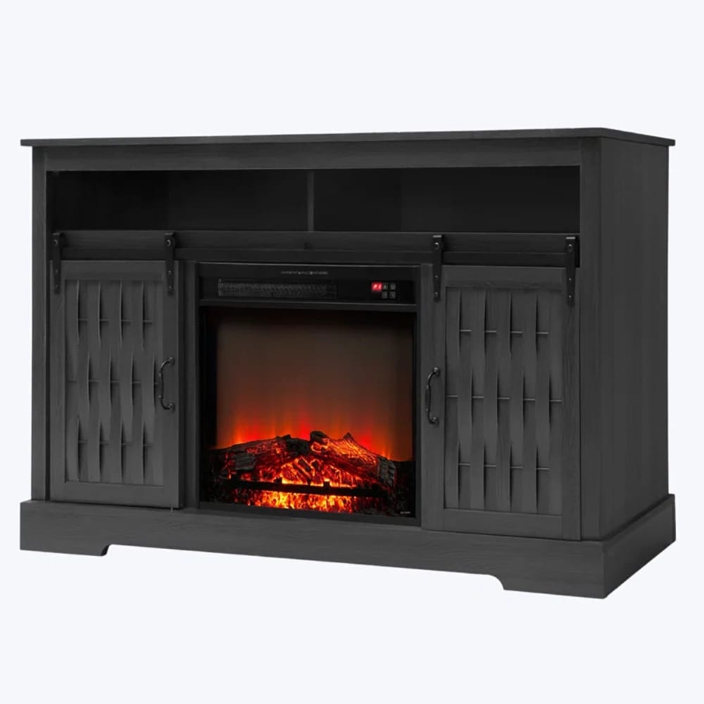 TV Stand with Electric Fireplace and Sliding Barn Door, Dark Gray