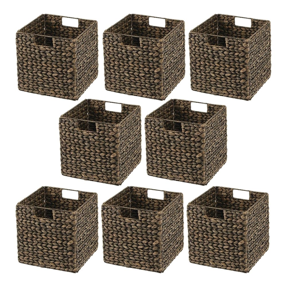 mDesign Woven Hyacinth Cube Organizer Basket, Black, 8 Pack