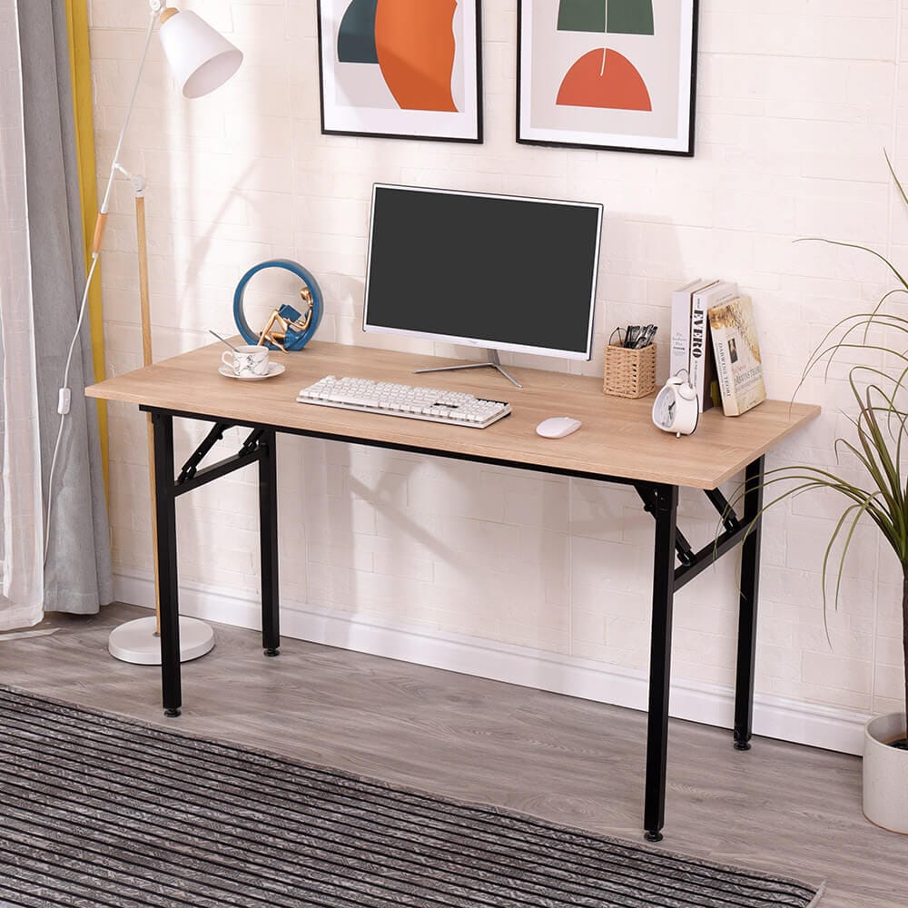 55" Foldable Desk, Natural/Black