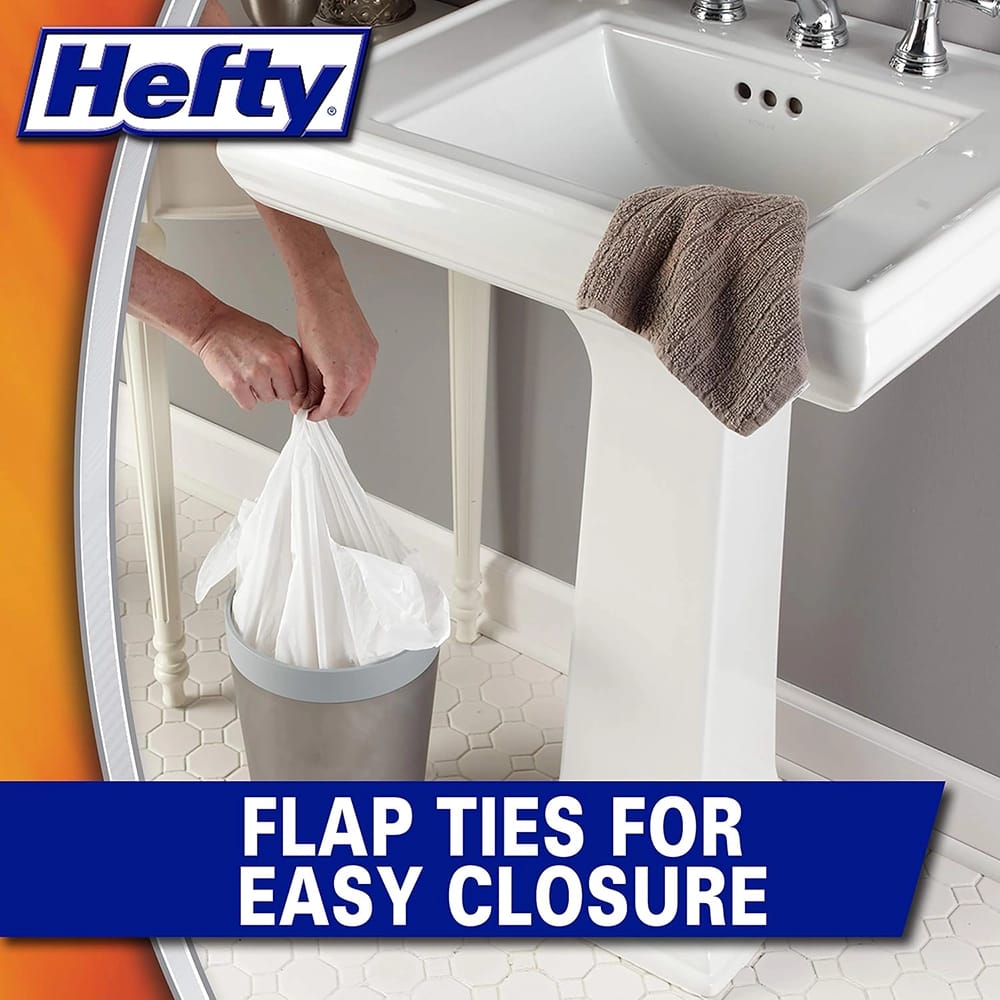 Hefty Flap Tie Small Trash Bags, 26 Count, 12 Pack