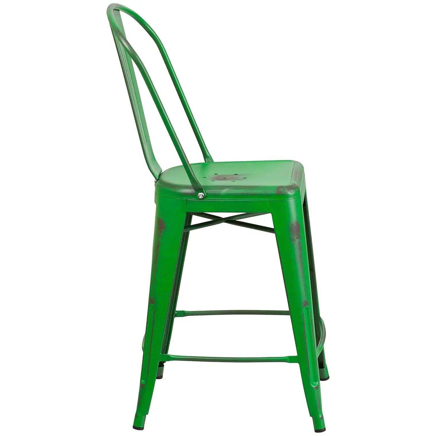 Flash Furniture Metal Indoor/Outdoor Counter Height Stool, Distressed Green, 4 Pack