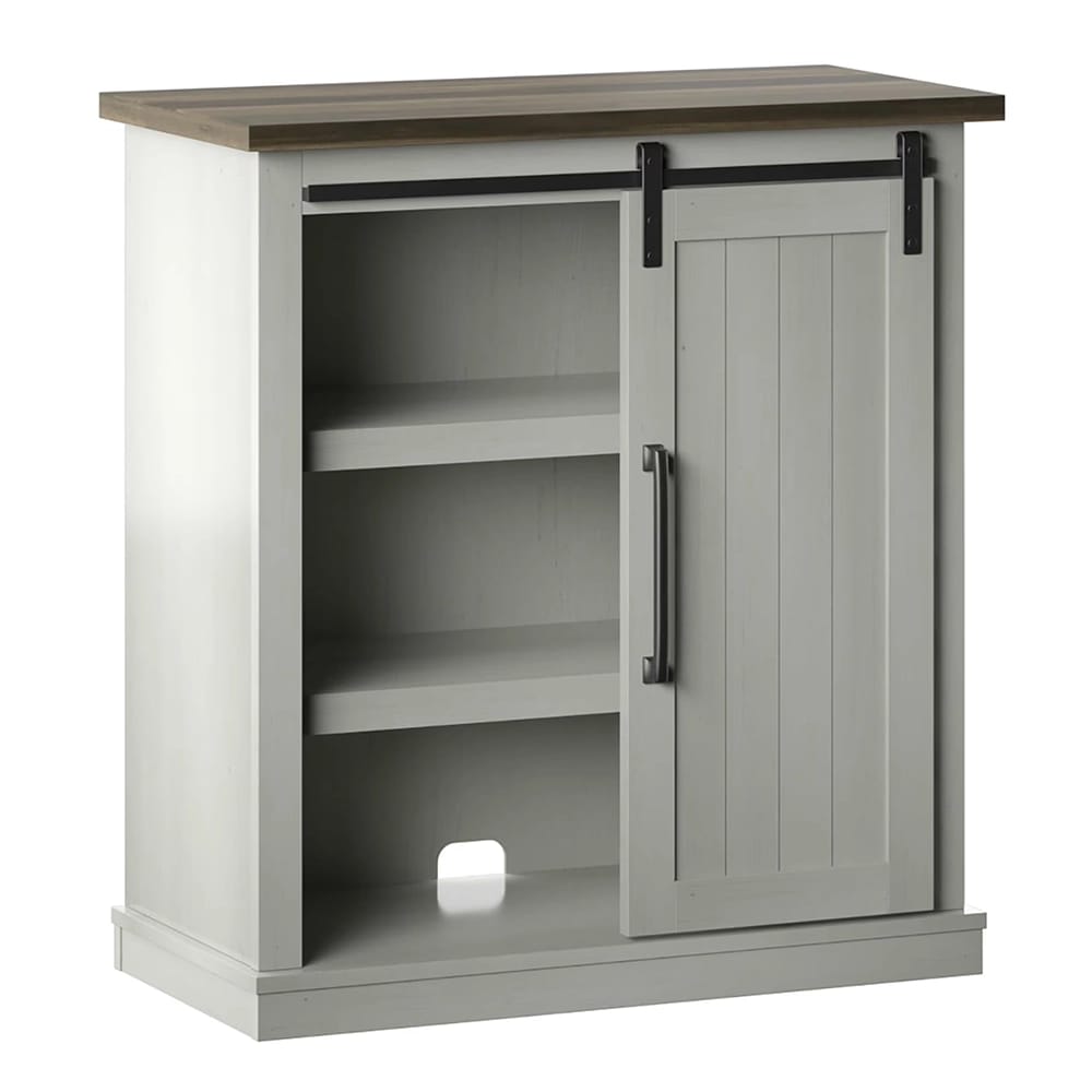 Twin Star Home Accent Cabinet with Barn Door, Old Wood White