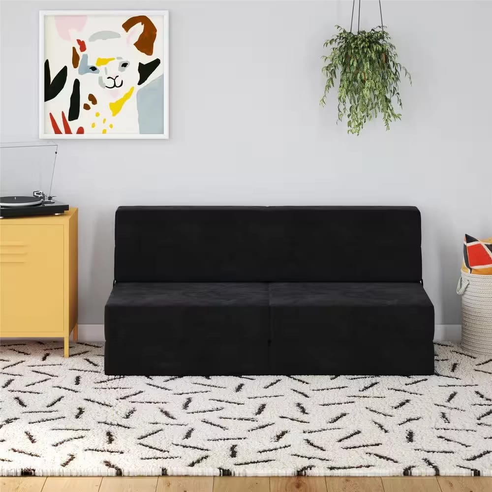 Novogratz Modular Armless Chair and Lounger, Black Microfiber