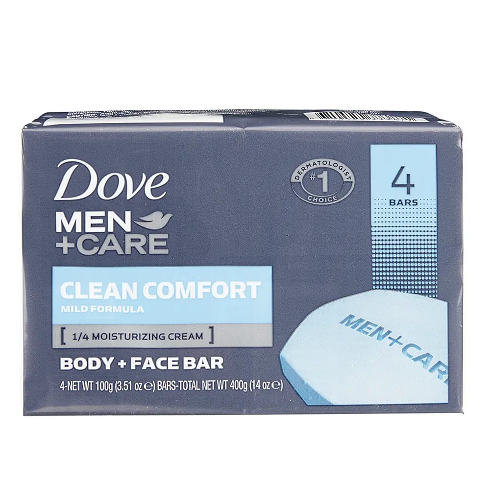 Dove Men+ Care Clean Comfort Mild Formula Body + Face Bar Soap, 4 Count