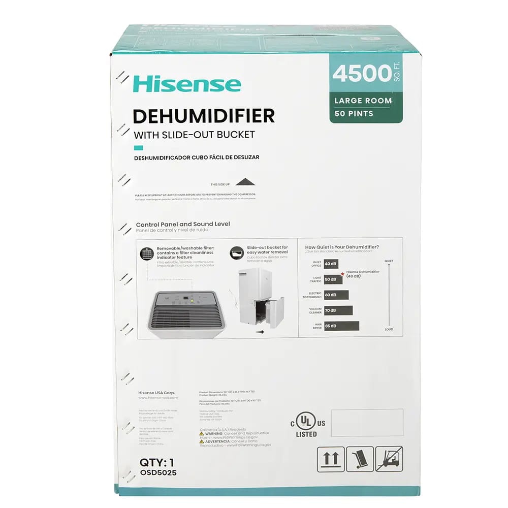 Hisense Energy Star 50 Pint 2-Speed Dehumidifier, White
