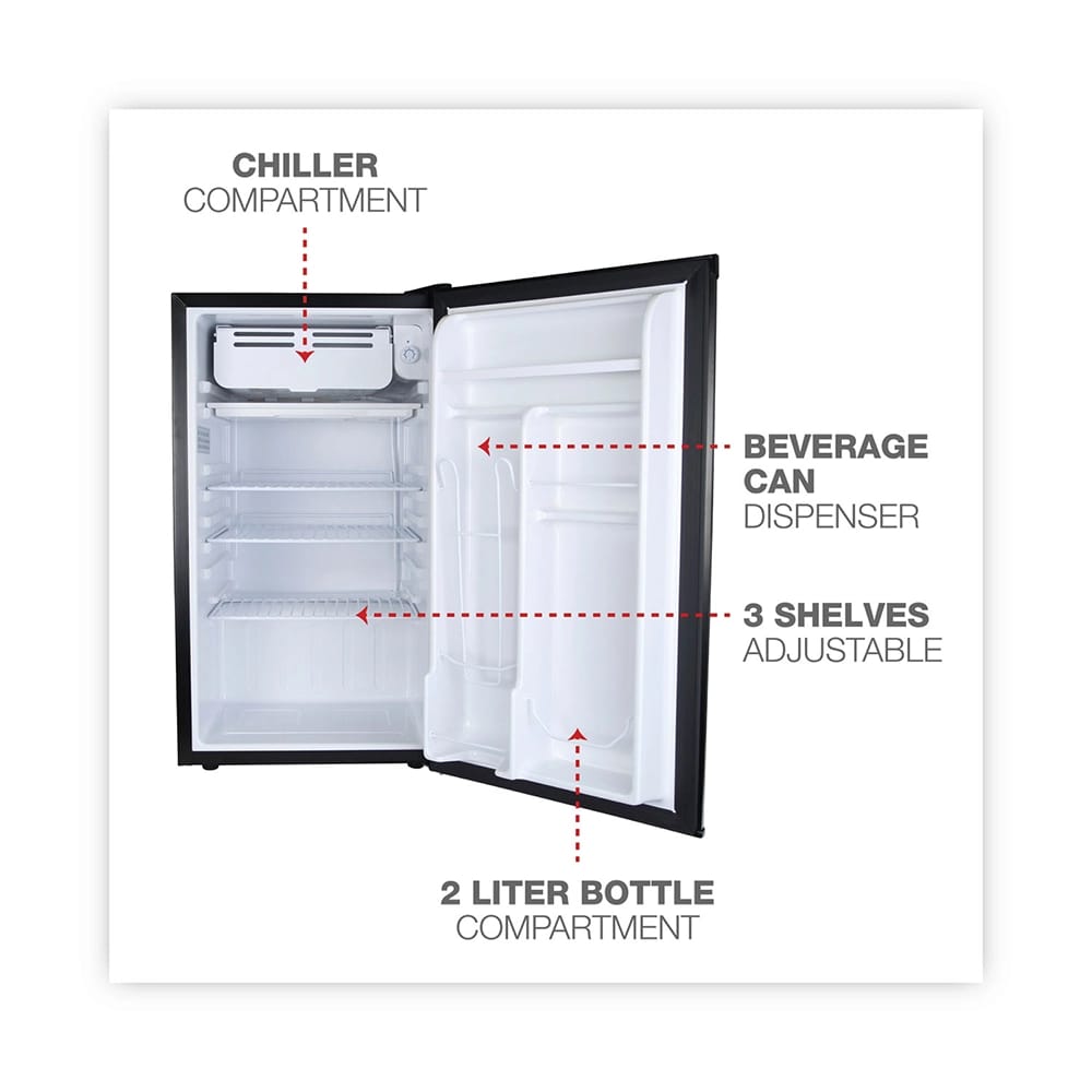 Alera Compact Refrigerator with Chiller Compartment, Black, 3.2 cu ft