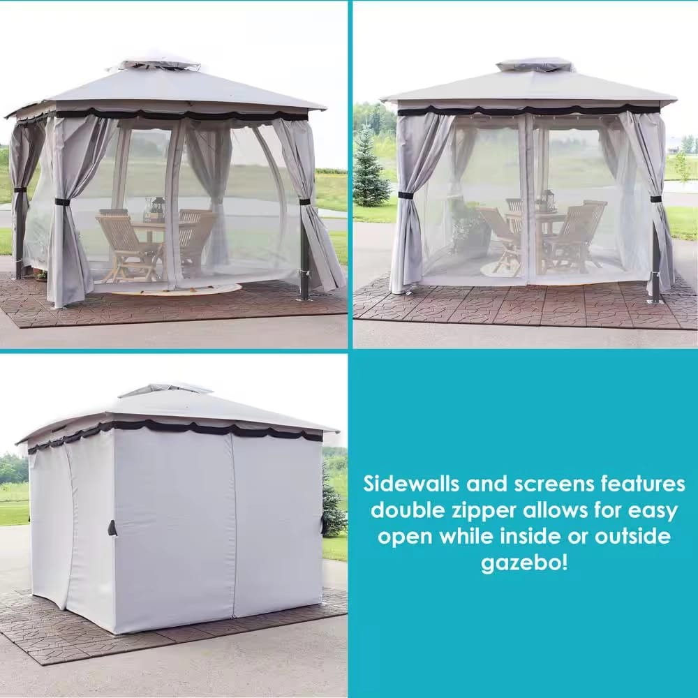 Sunnydaze 9.2' x 9.2' Soft Top Patio Gazebo with Screens and Privacy Walls, Gray