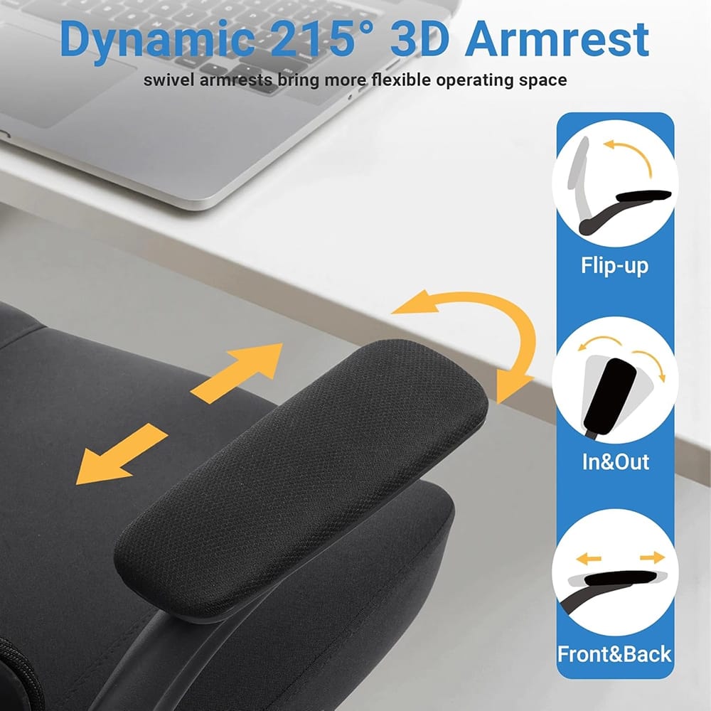 HYLONE Ergonomic Desk Chair with Flip up Armrests, Black