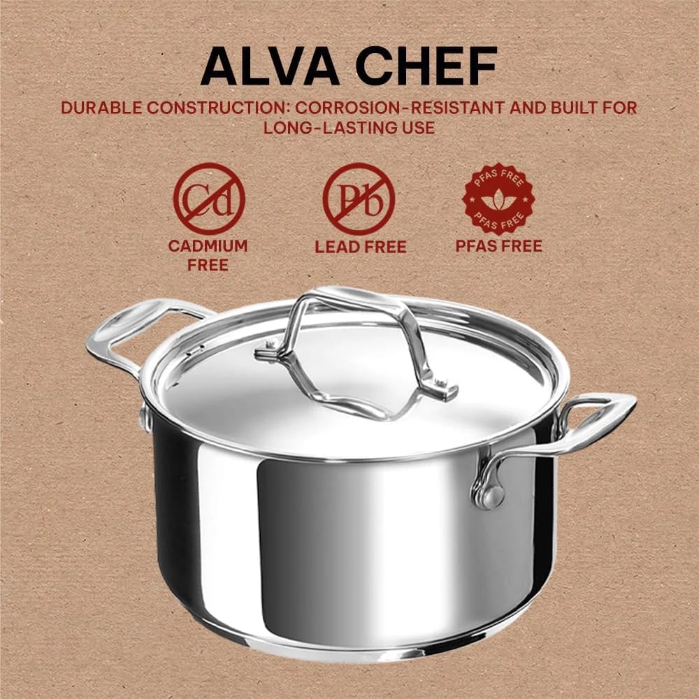 Alva Chef 5.3 Qt Stainless Steel Casserole Dish with Lid