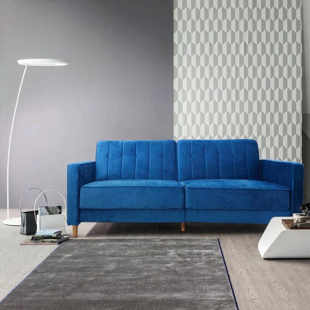 Double-Seated Flannelette Sofa, Blue
