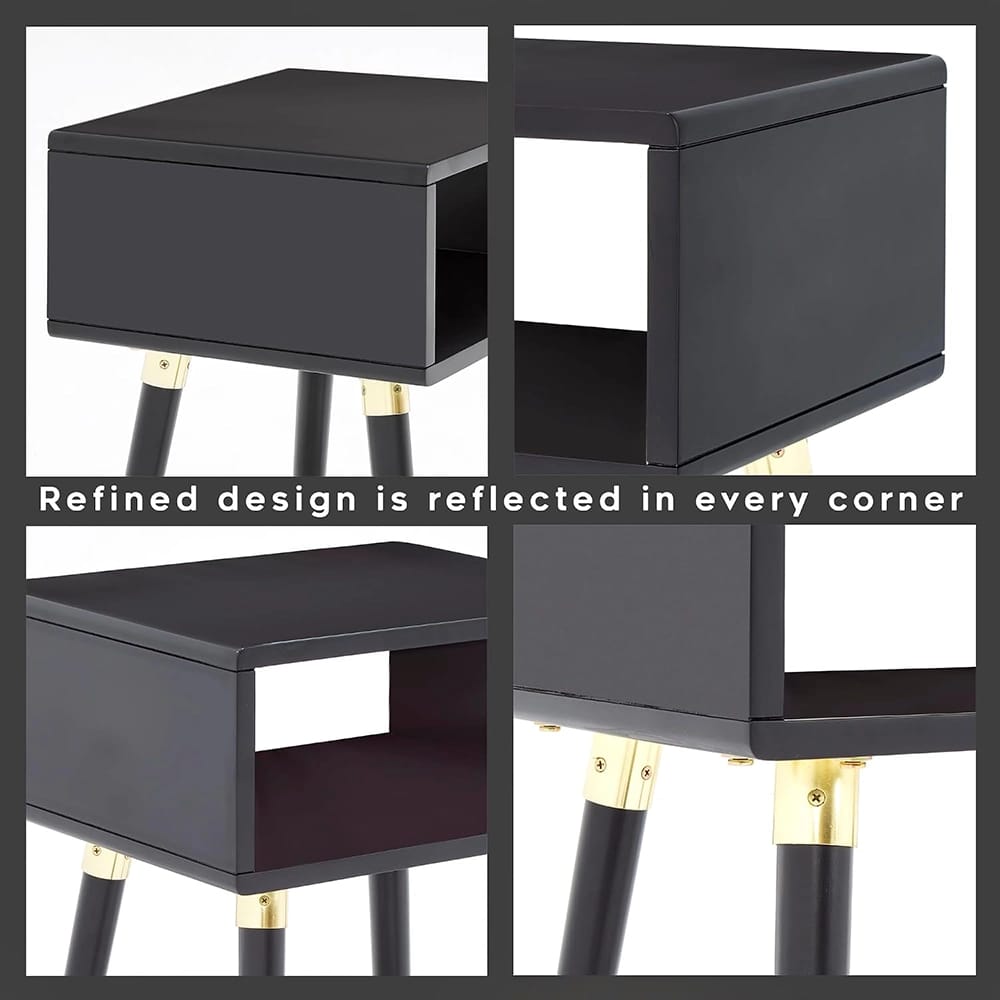 Bme Dinkee Solid Wood Nightstand, Black