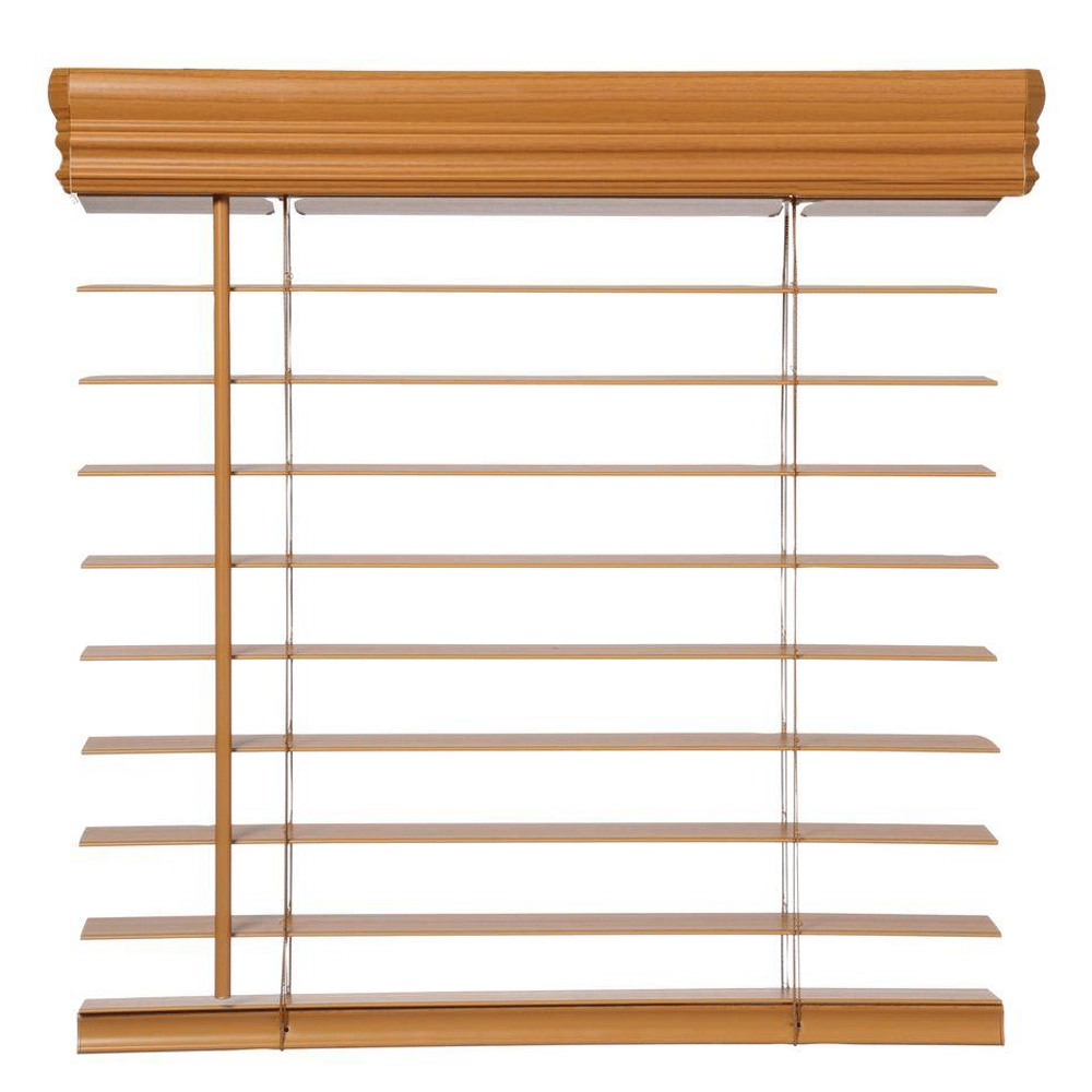 Cordless Premium Faux Wood Blinds with 2.5" Slats, Chestnut, 29" x 48"