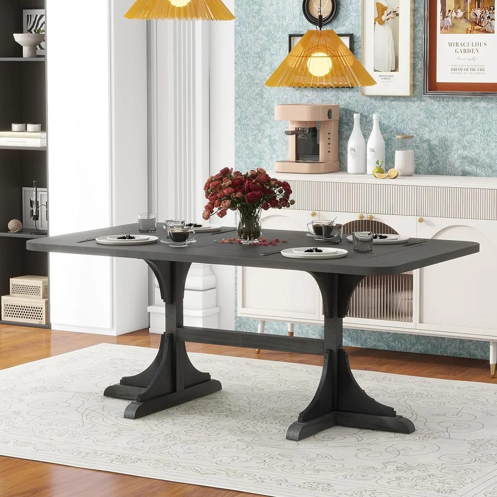 Retro Style Wooden Rectangular Dining Table, Gray