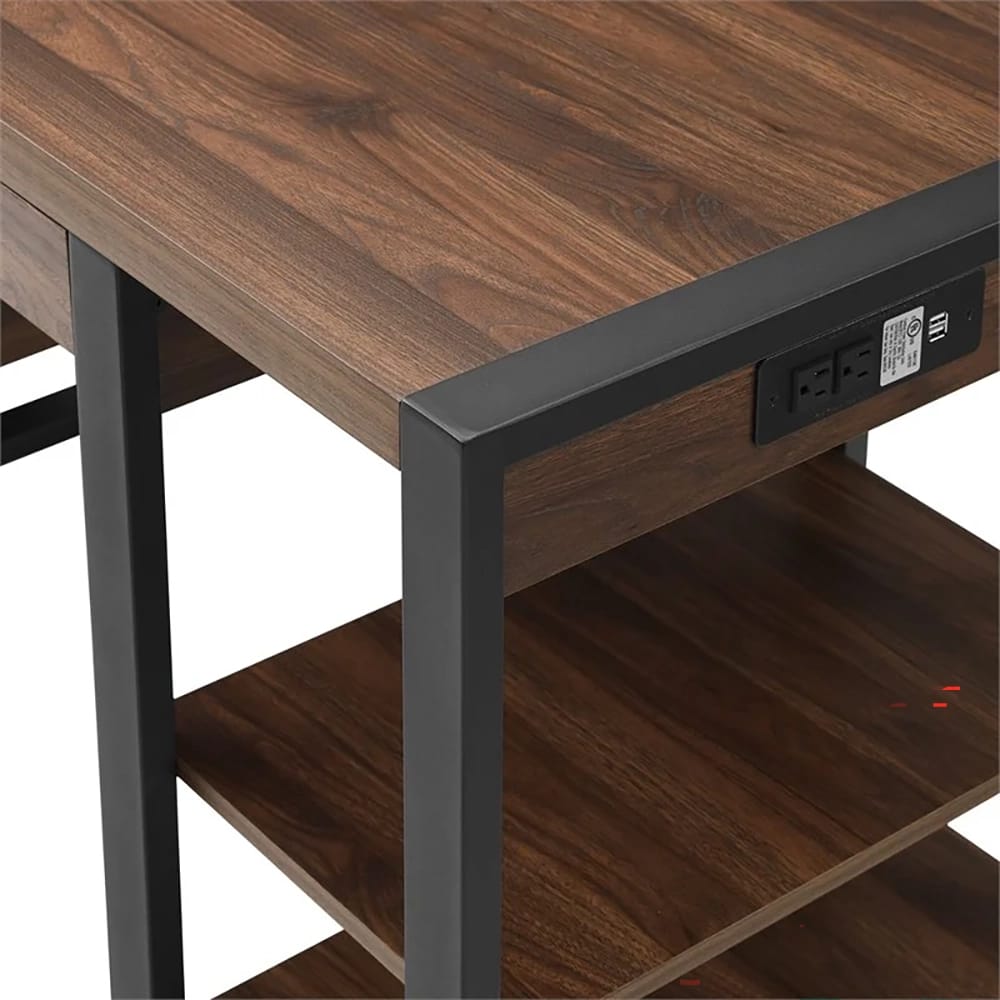 Walker Edison Wood Storage Desk, Dark Walnut, 60"
