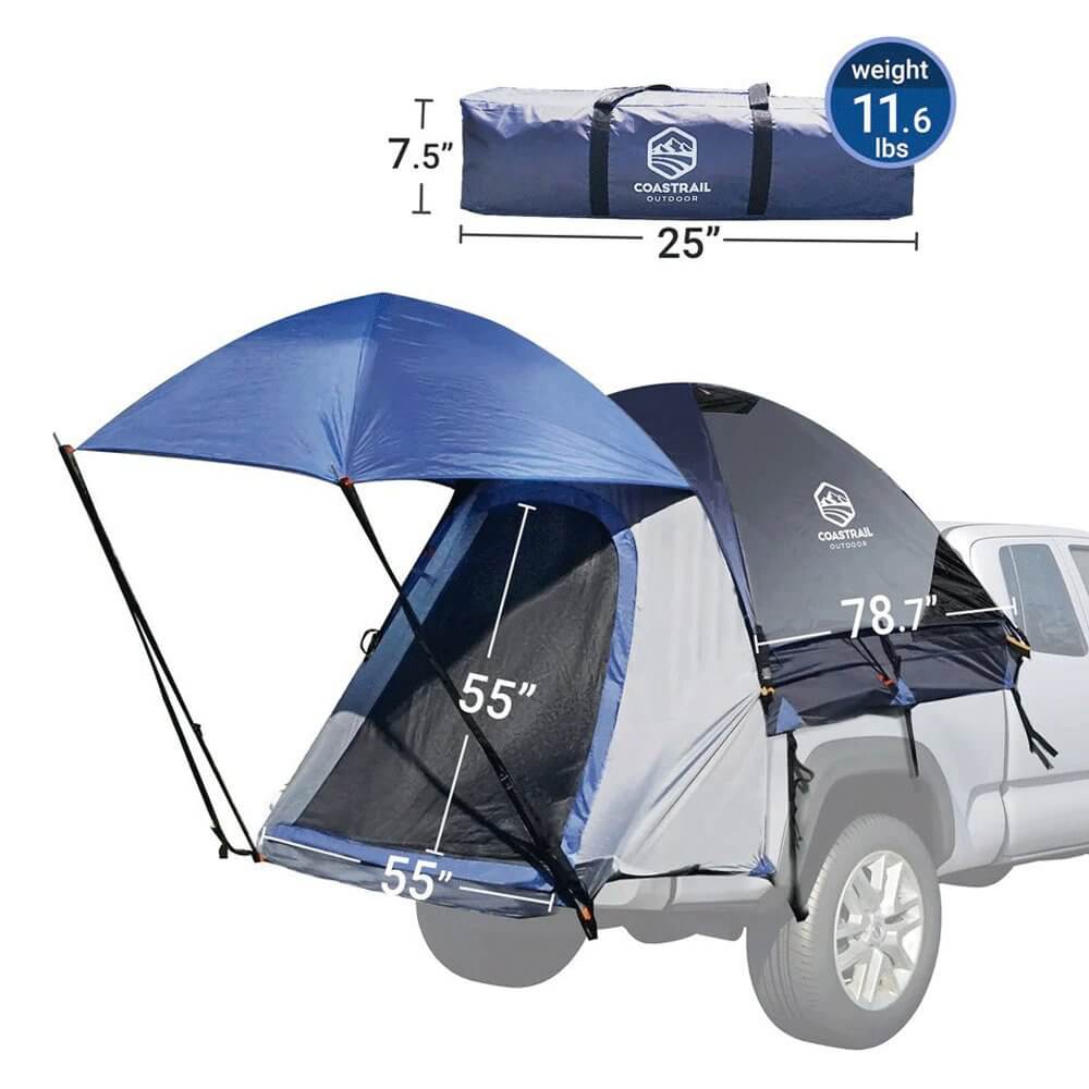 Coastrail Outdoor Pickup Truck Bed Tent with Rainfly, 6.5' Full Standard Bed, Blue/Gray