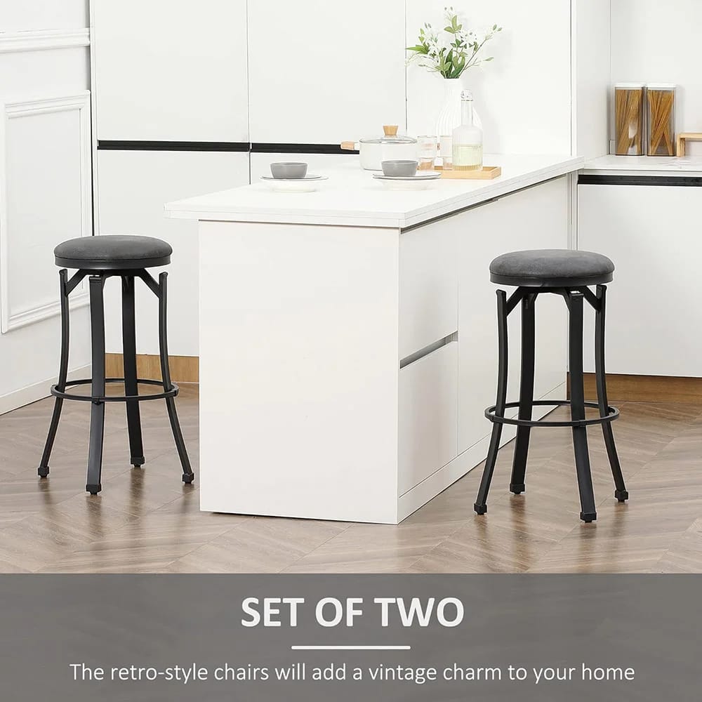 HomCom Vintage Barstools, Set of 2, Dark Gray