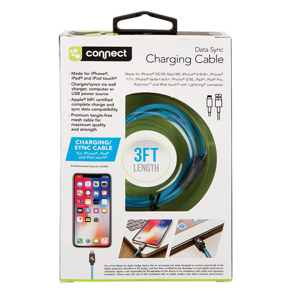 Connect Blue Data Sync Lightning Charging Cable