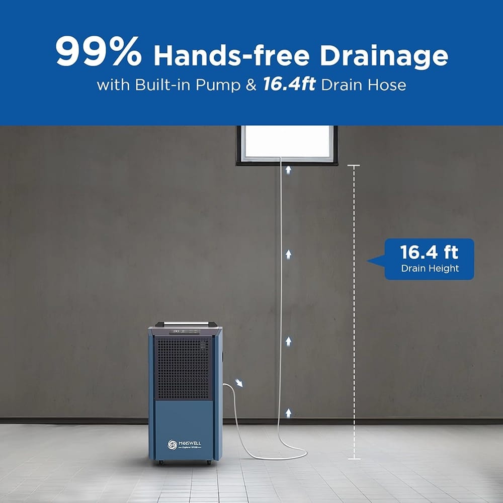 Moiswell 190 Pints Commercial Dehumidifier with Pump, Blue