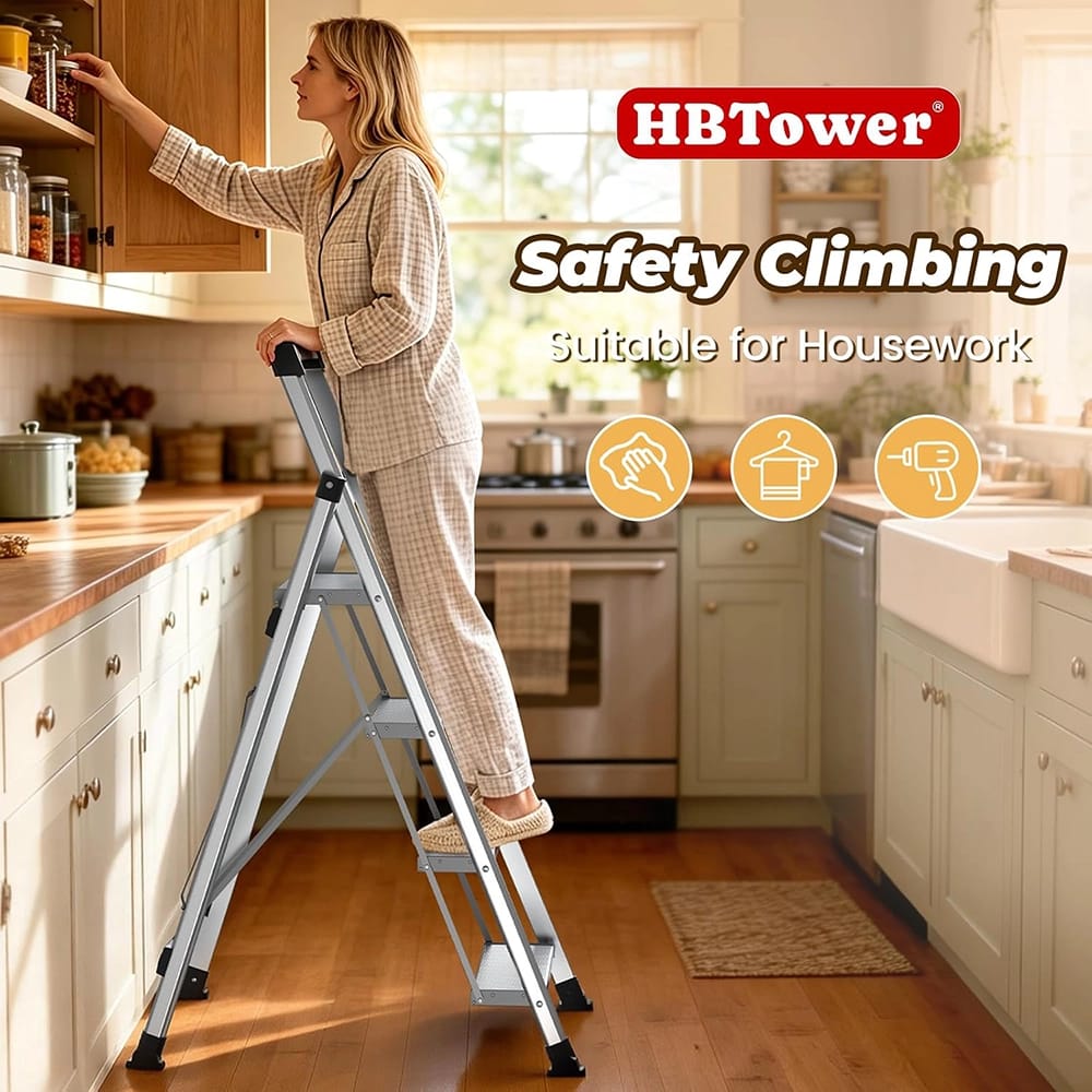 HBTower Aluminum 4 Step Ladder, Silver