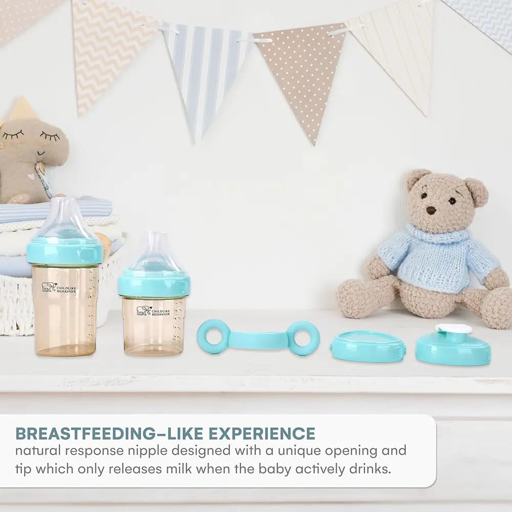 Childlike Behavior Anti-Colic Baby Bottles Set, Blue