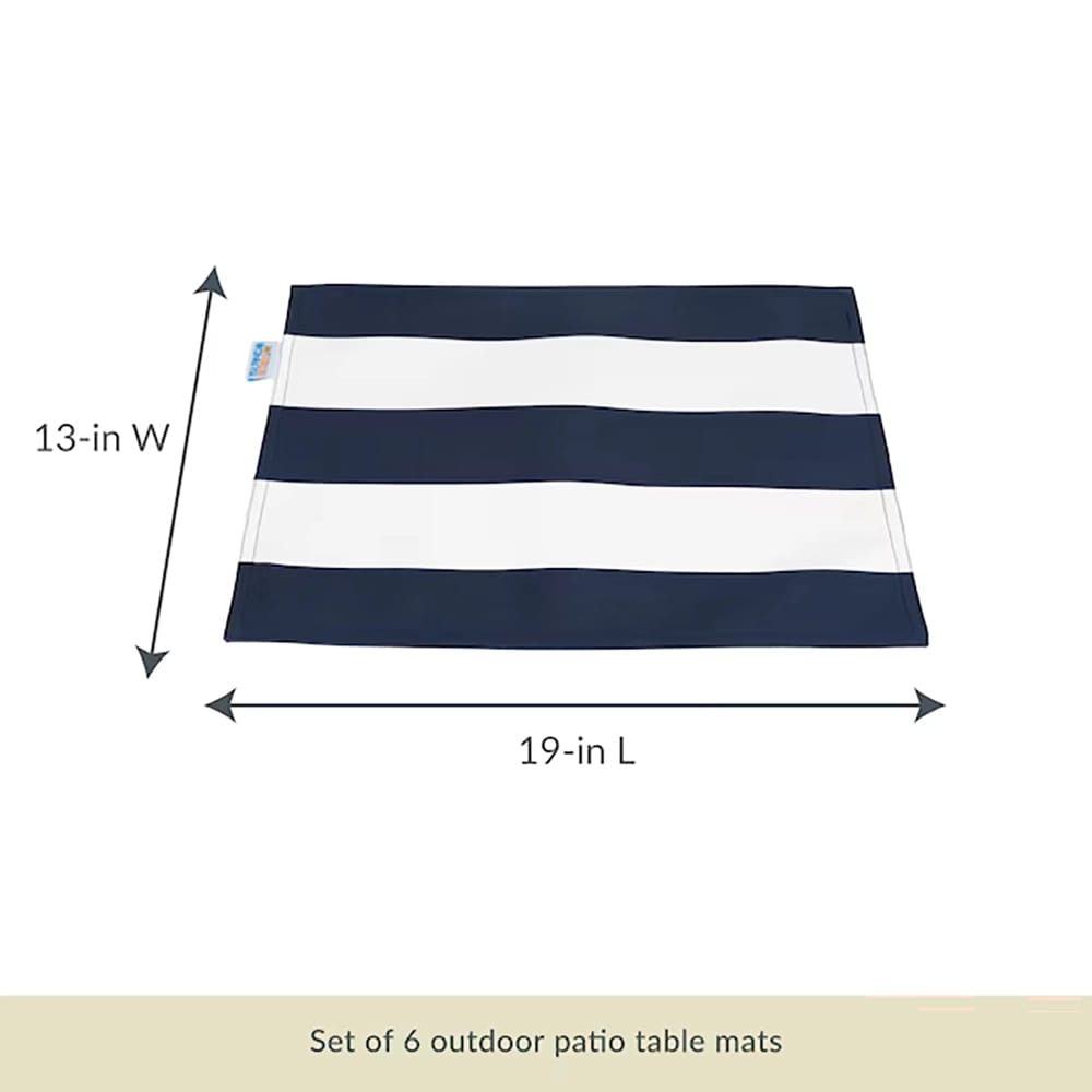 Island Retreat Striped Polyester Rectangle Placemats, Navy/White, 6 Pack